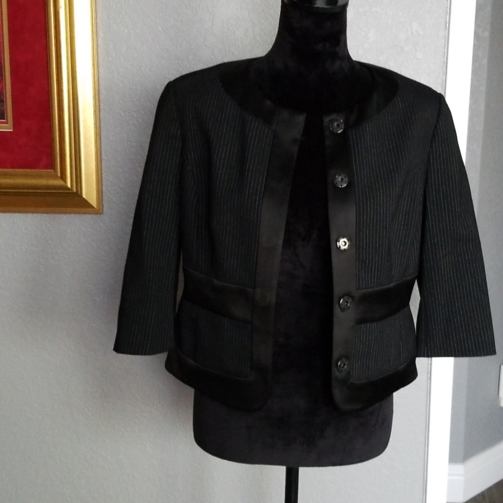 2 piece black-and-white pinstripe suit